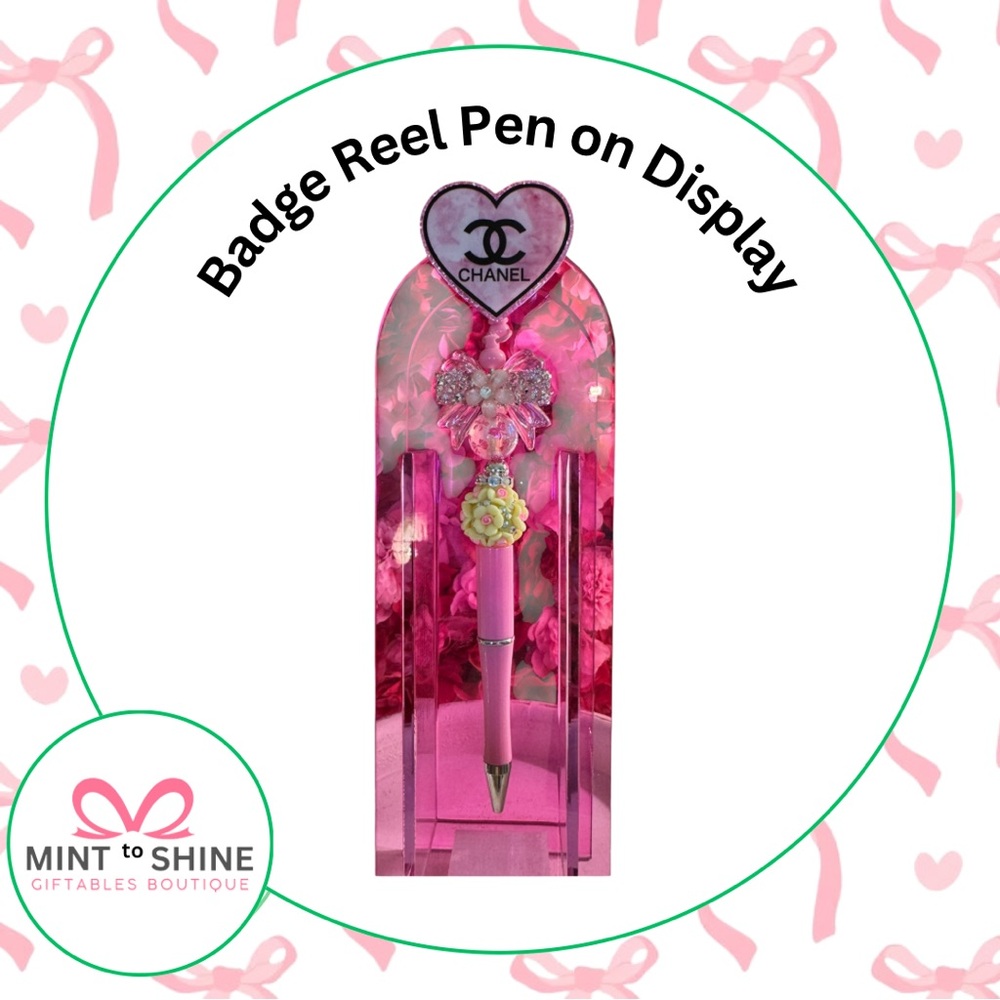 🎀 FASHION BEADED BADGE REEL WITH PEN 🎀